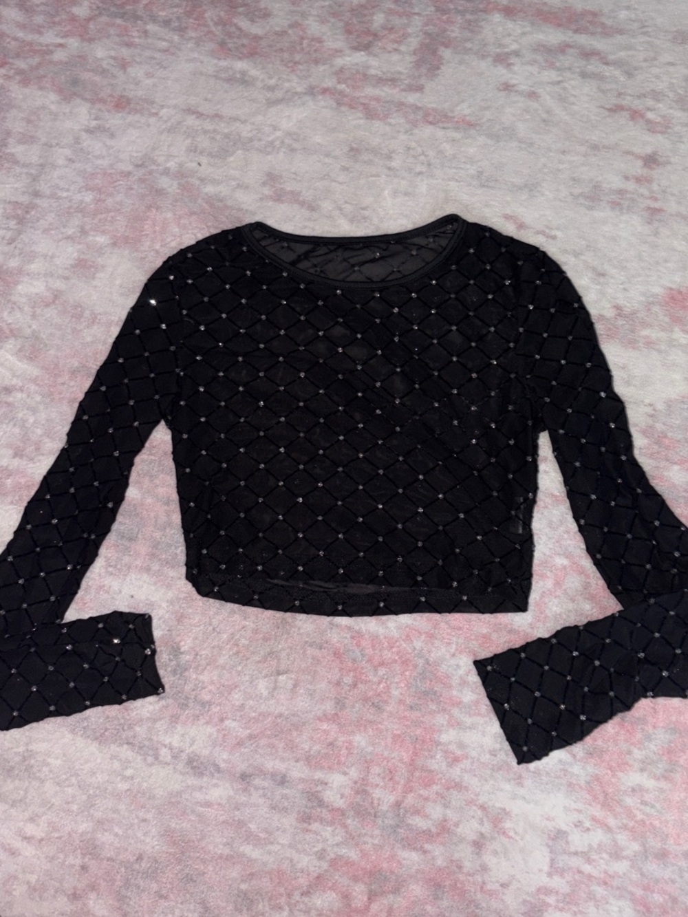 SHEIN Black Long-Sleeve Mesh Sparkle Top